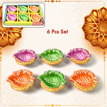 Decorative Hand Painted Clay Puja Diya (6 Pcs Set/ Mix Design)