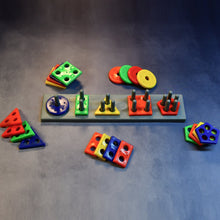 Matching geometric column blocks set for preschool educational activities